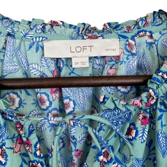 LOFT Green, Blue and Red Floral Blouse - Small Petite - Picture 3 of 4